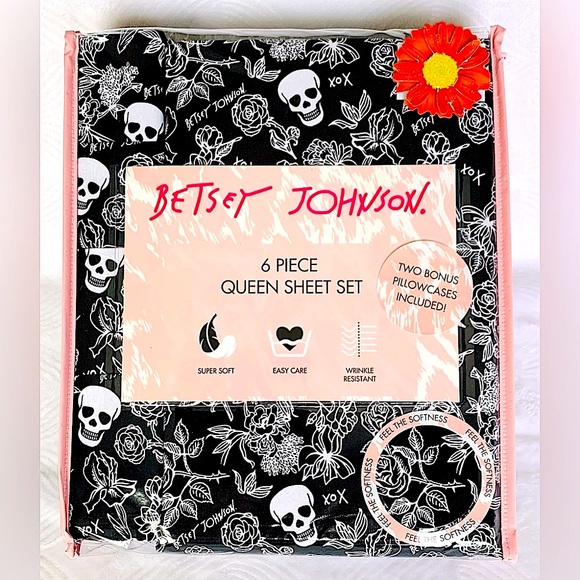 SALE - Betsey Johnson Haunted Floral Skulls Halloween Sheet Set - 6pc - Queen - Picture 5 of 5